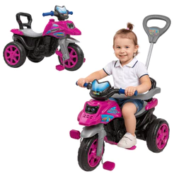 Moto Trail Infantil 2 em 1 Maral com Pedal e Empurrador Rosa