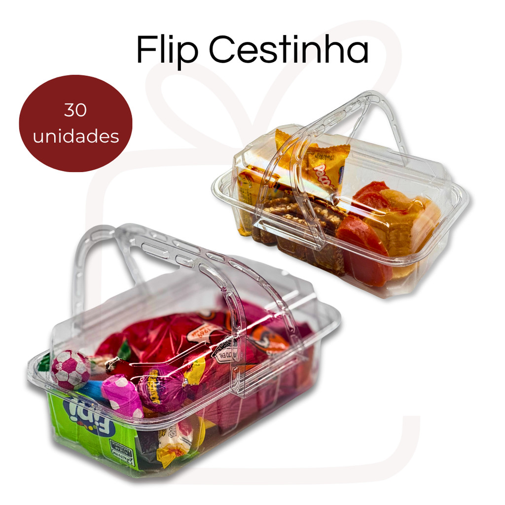 30UN FLIP CESTINHA MINI CESTINHA PIQUENIQUE TRANSPARENTE