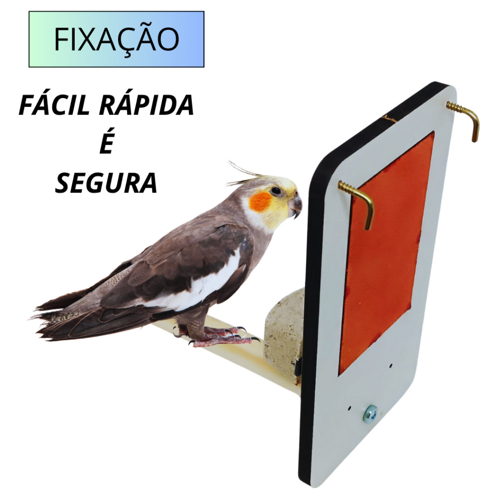 Espelho com Poleiro + Pedra de Cálcio para Calopsita | Brinquedo Educativo p/ Gaiola de Pássaros