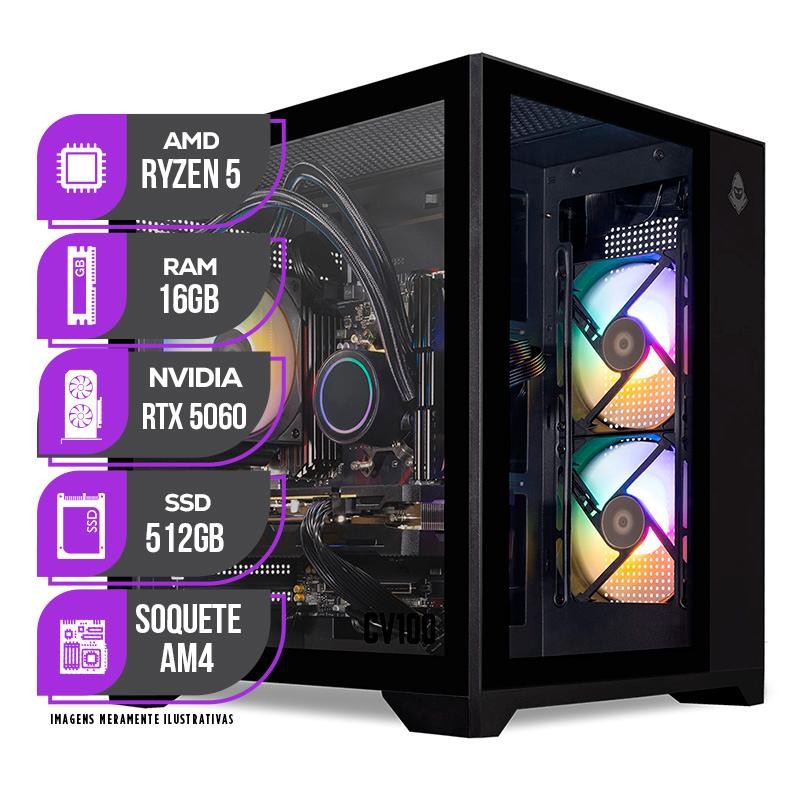 PC Gamer Mancer, AMD RYZEN 5 5500, Water Cooler, RTX 5060 8GB, 16GB DDR4, SSD M.2 512GB, Fonte 600W 80 Plus em Oferta na Shopee