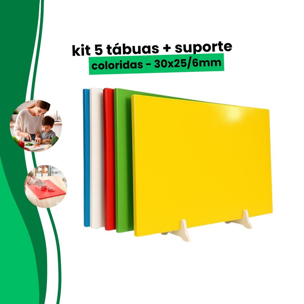 Kit De 5 Tabuas Coloridas De Corte 30x25 6MM Antibacteriana Anvisa Carnes Legumes