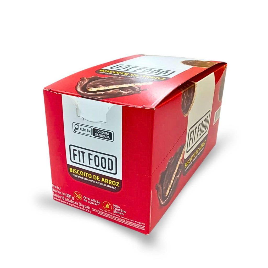 Caixa 10un Biscoito De Arroz Chocolate Meio Amargo Fit Food 30G em Oferta na Shopee