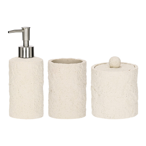 Kit Conj 3 Peças Banheiro Poliresina Dispenser Porta Sabonete Copo Porta Escova Pote Porta Algodão