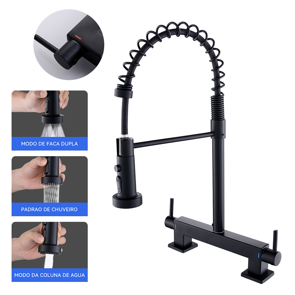 Torneira Gourmet Pia Cozinha Com Extensor Monocomando Ducha Spray Controle Dupla Quente E Fria Inox 304 Luxo preto em Oferta na Shopee
