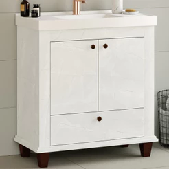 Balcão Gabinete Para Banheiro Com Pés e Lavatório 80cm Malezia B06 Cristal - Lyam Decor