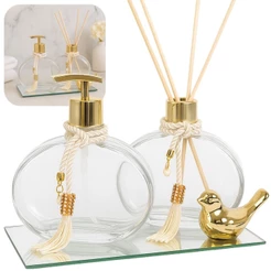 Kit Lavabo Vidro Jolie 300ml Luxo C/ Bandeja Porta Sabonete Difusor e Enfeite Decoração