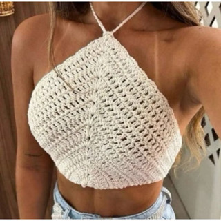 Cropped de crochê Top tendência verão carnaval fim de ano natal novidade promoção tendência black friday reveillon em Oferta na Shopee