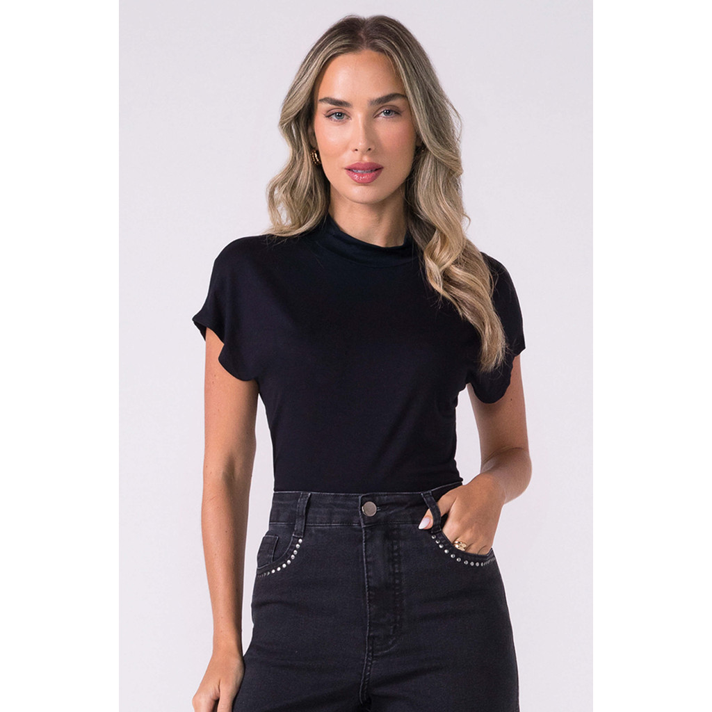 Blusa Feminina Curta Gola Alta Marialícia Preto - Women Clothes