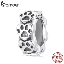 Bamoer 925 Prata Esterlina Charme Pata Impressão Silicone Pingente DIY Para Pulseira Presentes Mulher