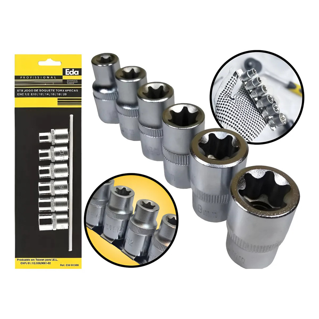 Jogo De Soquetes Torx E-torx Fêmea Com 6 Peças Profissional EDA 6TB