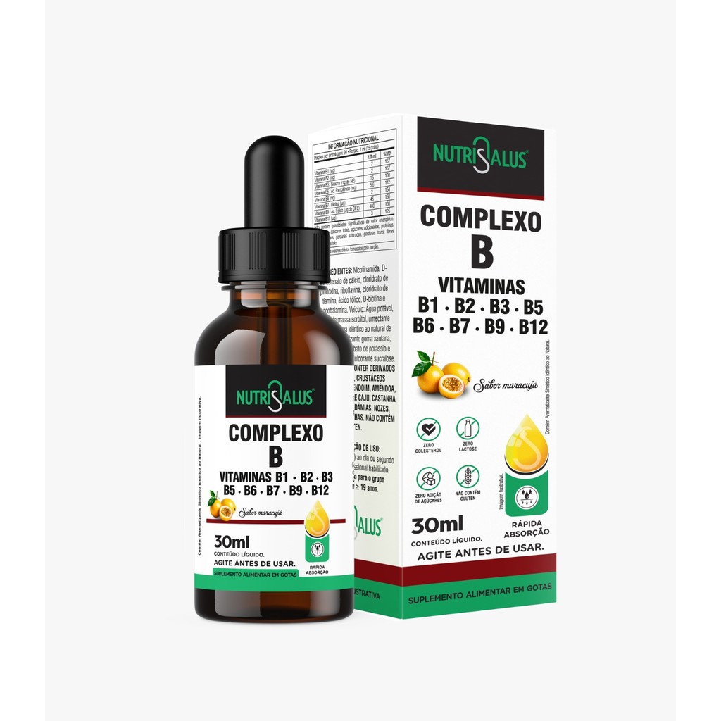 Vitaminas Do Complexo B -  Em Gotas 30ml  30ml Sabor Maracujá - Nutri Salus