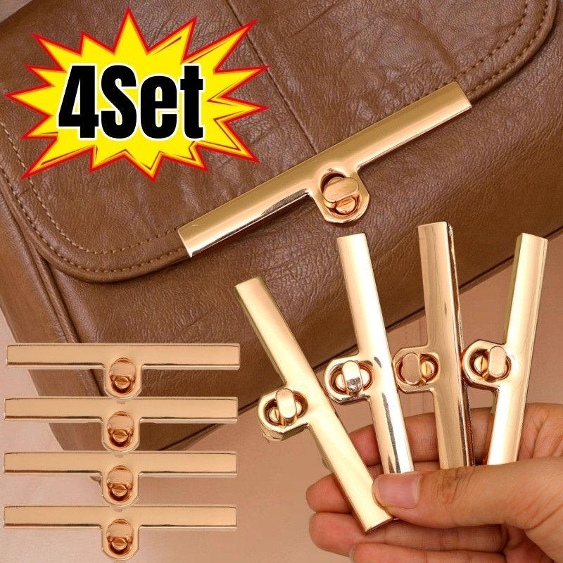 4-1Set Bag Metal Fecho Turn Locks-Fixadores De Bolsa-Trava De Couro De Tira Longa-Fechaduras Giratórias De Fechamento Fi