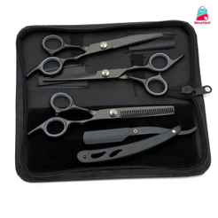 Kit de 4 tesouras de fio de cabelo desbaste profissional feito de aço inox e com a cor dourada para uso em barbearias