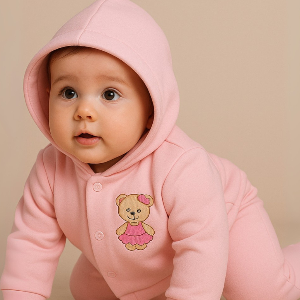 Conjunto com Capuz e Aplique Roupa de Frio Inverno Menino e Menina Meu Bebe Amor
