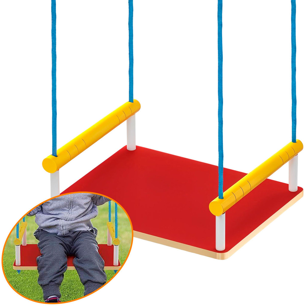 Balanço de Madeira Grande Infantil Com Apoio Kid Parquinho Colorido