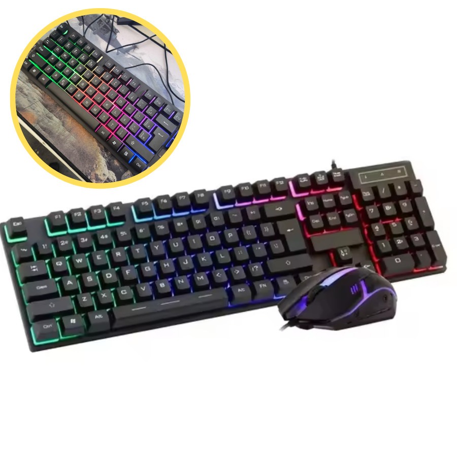 Kit Gamer Teclado Semi Mecanico Iluminado + Mouse Com Led Com Fio USB em Oferta na Shopee