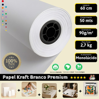 Papel Kraft Branco 90g Com 60cm x 50 Metros Monolúcido - Plotter - Embalagem - Decoração - Molde em Oferta na Shopee