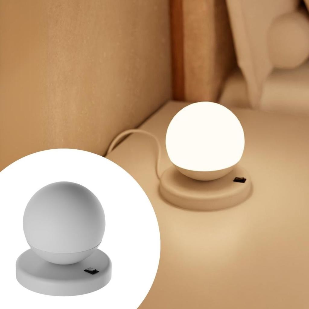 Abajur Luminária de mesa Dama Com Interruptor e Globo Vidros 10cm branco Fosco com Lâmpada branco Quente