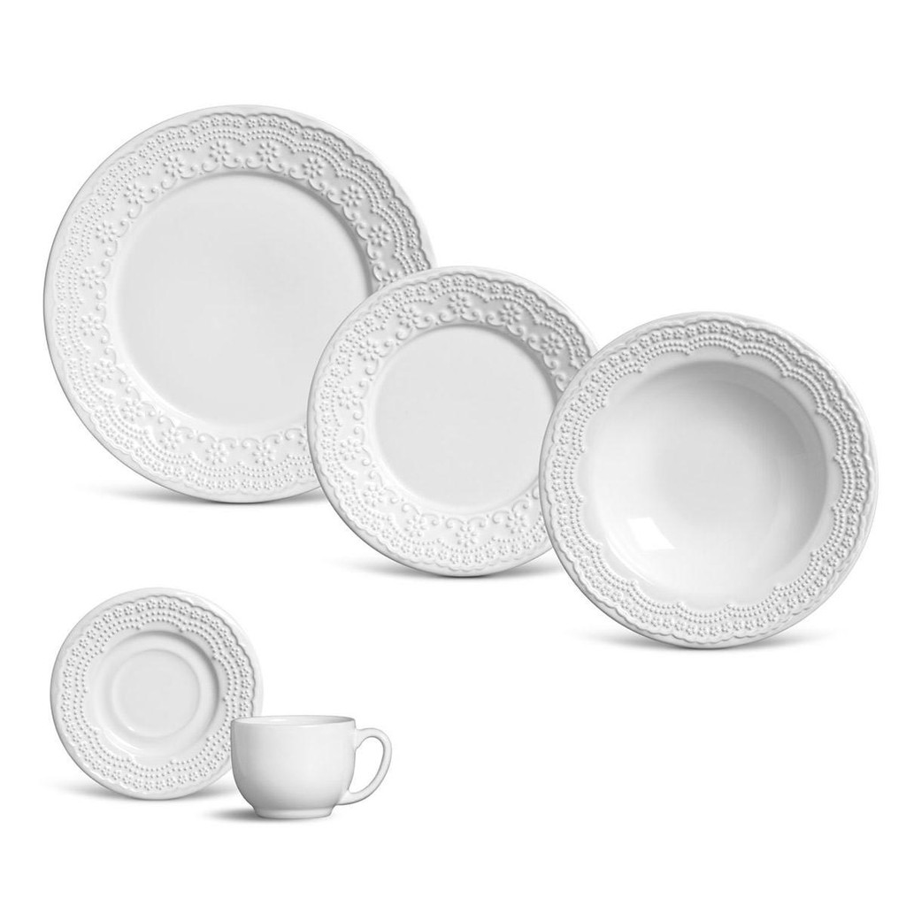 Aparelho de Jantar 30 Peças Madeleine Branco em Oferta na Shopee