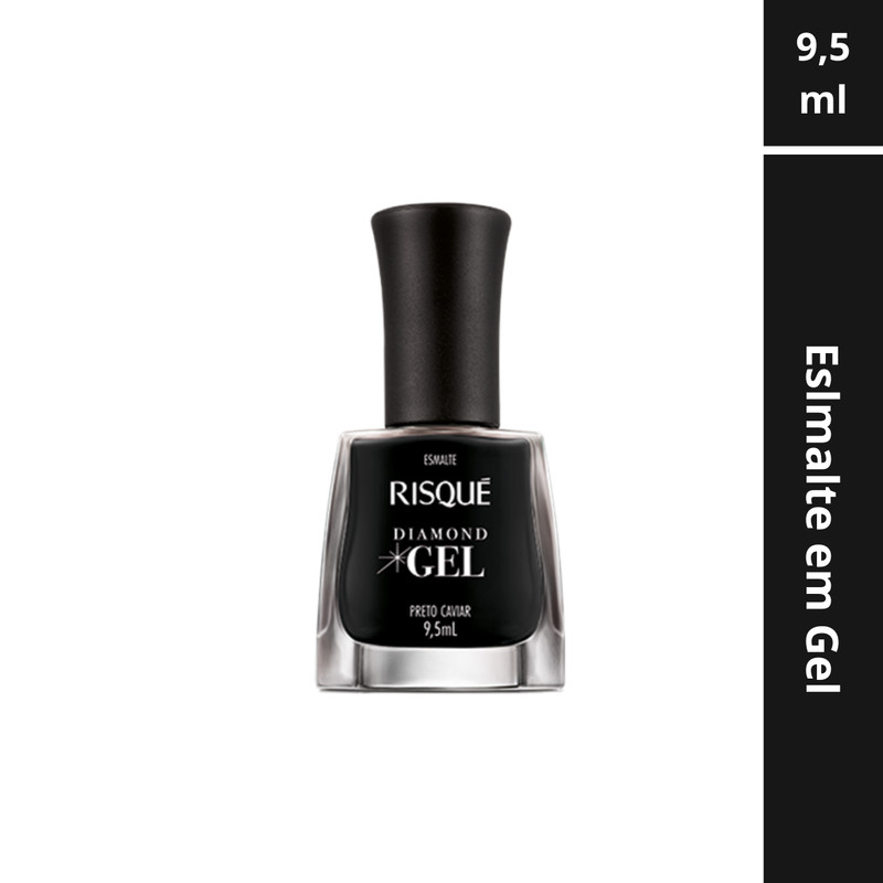 Esmalte em Gel Risqué Diamond Preto Caviar Longa Duração Unhas Efeito Gel Brilho Intenso