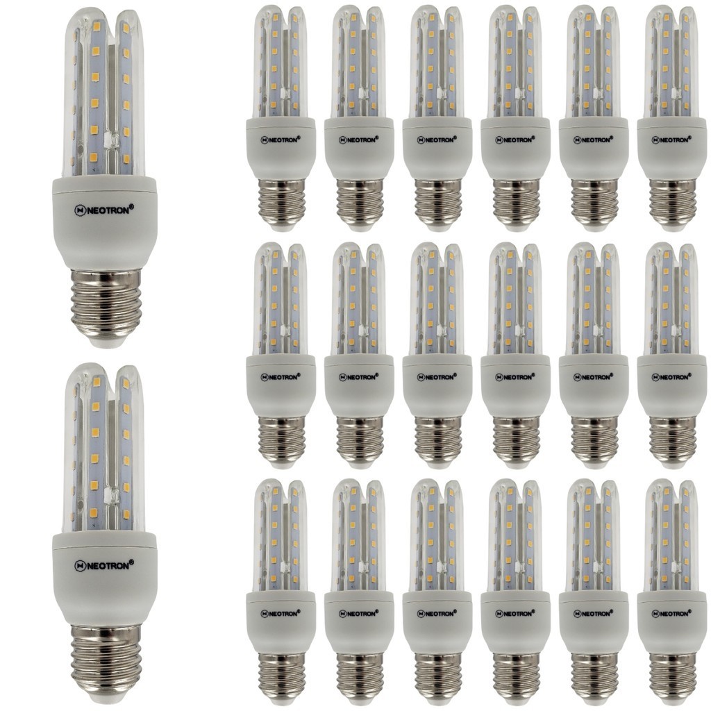 KIT 20 Lâmpadas LED Compacta 7W 3000K Luz Amarela Branca Quente Bivolt 110/220V 3U E27 NEOTRON 630 Lúmens - Decorativa Cozinha Casa Residencial Soquete Padrão Luminária Compacta Espiga Milho Formato U