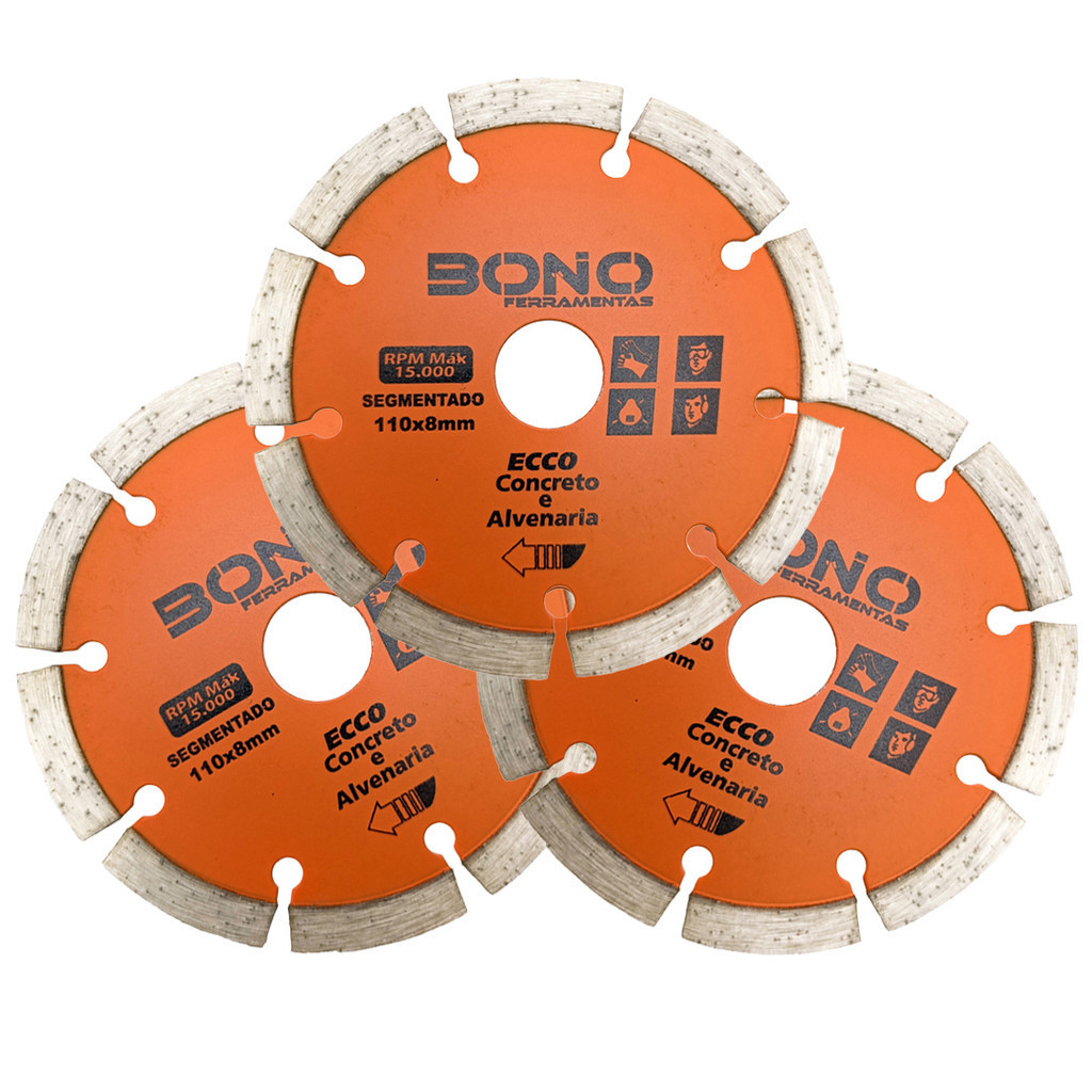 3 Discos Diamantado Segmentado p/ Concreto e Alvenaria 110mm