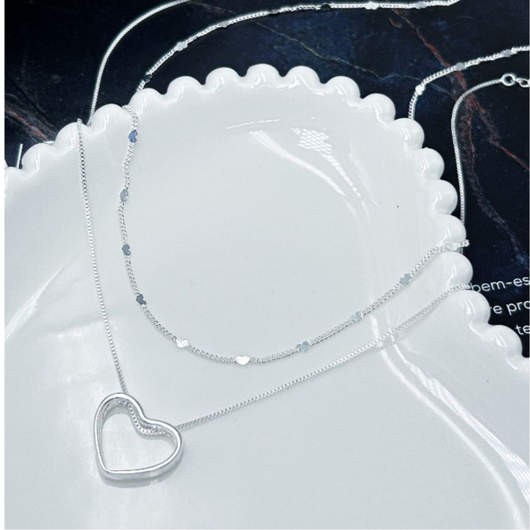 KIT 2 Choker Colar com detalhe de coração + Colar Coração Vazado Feminino em banhado a  Prata 925 - tipo Tyfanny em Oferta na Shopee
