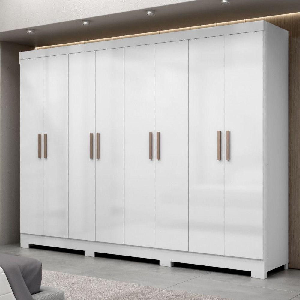 Guarda Roupa Casal Paris Com Pés 8 Portas Mdp Branco Brilho Maxel Branco - Home & Living