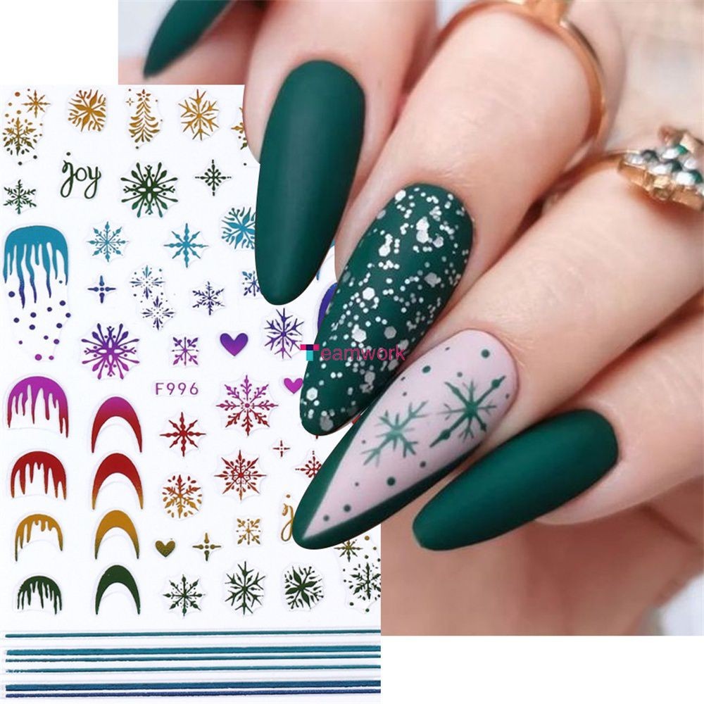 Floco de neve decoração de unhas artísticas duradouras arte de unhas adesivos de unhas de natal gradiente de alta qualidade adesivo metálico arco-íris impressionante colorido adesivos de unhas de floco de neve trabalho em equipe