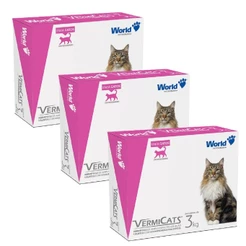 Kit 3 VermiCats Vermífugo World para Gatos de 3Kg - 4 Comprimidos