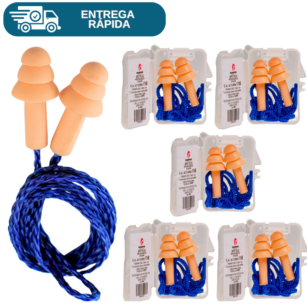 Kit 5 Protetor Auricular Auditivo Plug Silicone 17db Para Ouvido Spot Plug Camper Dormir Esportivo