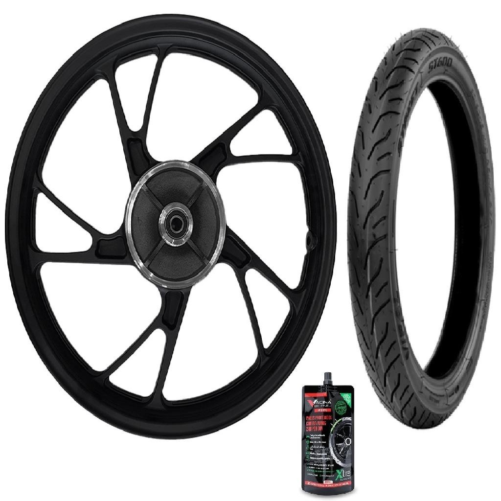 RODA TITAN 150 JANTE PE DE GALINHA + PNEU VIPAL ST600 90/90-18 ORIGINAL + SELANTE TAPA BURACO SPEC 300ML