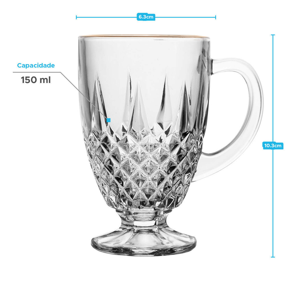 Kit 2 Xícaras de Cristal Diamante com Fio Dourado Lyor 150ml em Oferta na Shopee