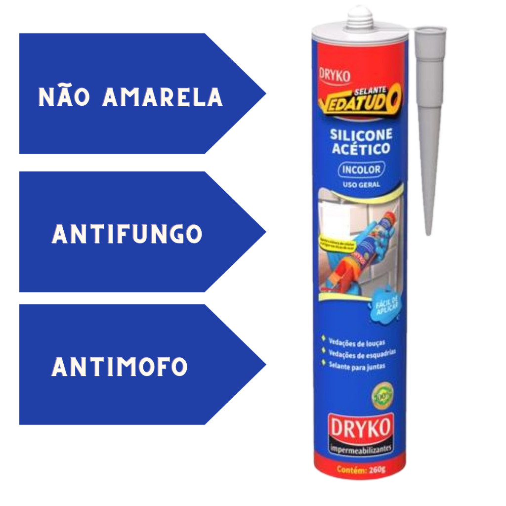 Silicone Acético Antifungo Uso Geral Para box, Esquadrias, Pias, Cubas, Janelas Vedatudo Dryko em Oferta na Shopee