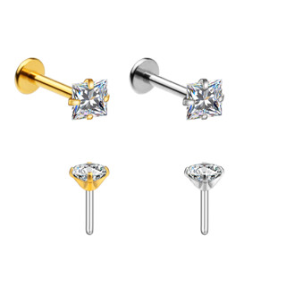 Piercing Labret Push Pin Aço Cirúrgico Zircônia Quadrada | Helix, Tragus, Conch, Nariz, Boca-Medusa, Outros. em Oferta na Shopee