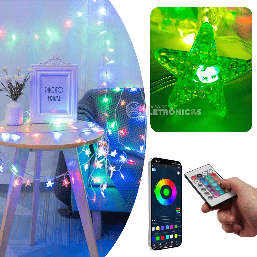 Cordão Led Rgbw Coloridas 100 Luzes Aplicativo Inteligente 10M Para Bancadas Loja Comercial TB1875