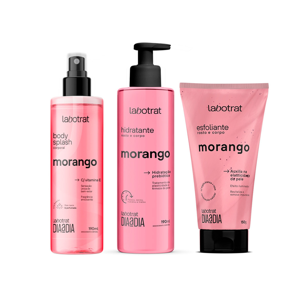 Kit 3un Completo Labotrat Morango - Esfoliante 150g + Hidratante + Body Splash