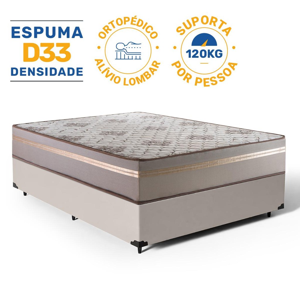 Cama Box com Colchão de Espuma D33 Millenium One Face + 2 Trav Casal 138cm em Oferta na Shopee
