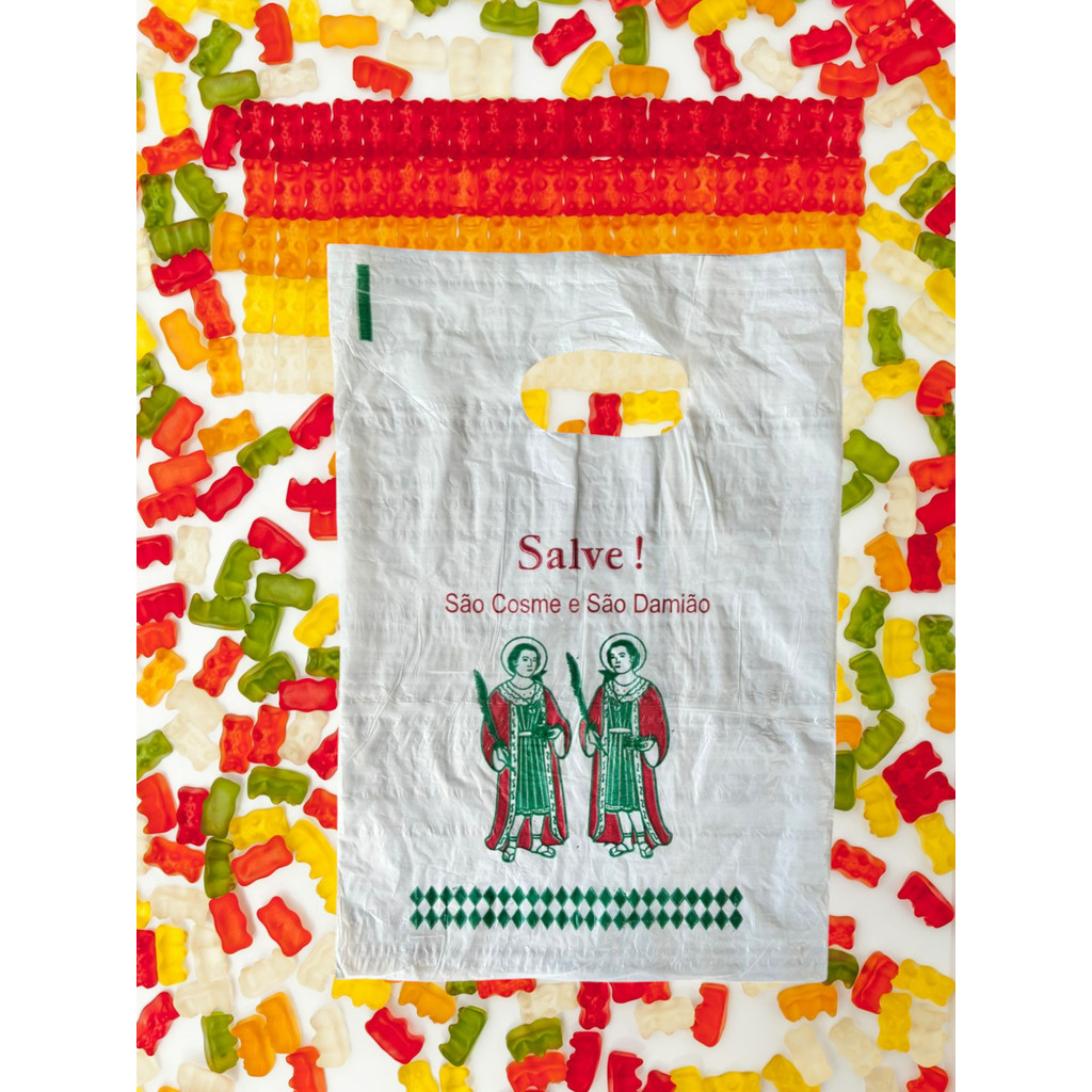 Kit 150 Sacolas Plástica 33x24cm para colocar doces de São Cosme e Damião