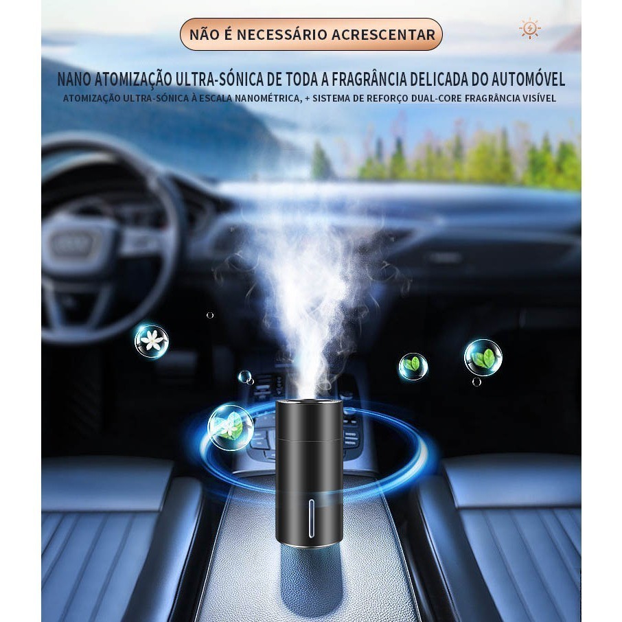 Umidificador purificador de ar  Difusor de ar LED para carro Difusor de aroma portátil USB