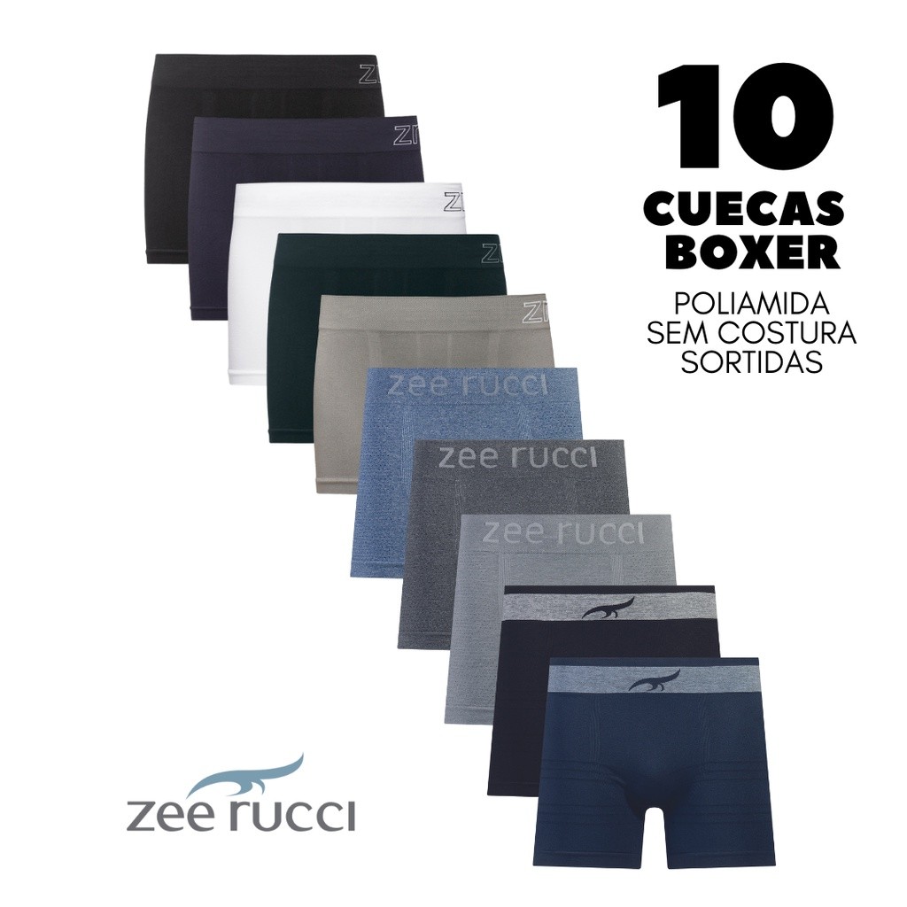 Kit 10 Cuecas Boxer ZEE RUCCI Sem Costura em Poliamida/Microfibra Sortido - Men Clothes