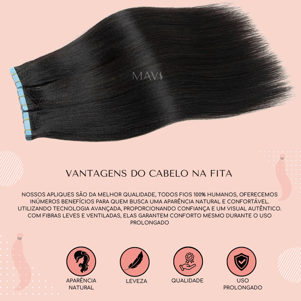 Cabelo 100% Humano 65cm na Fita Invisivel Liso Castanho 50g · foto 2