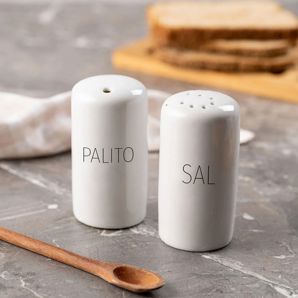 Conjunto Saleiro e paliteiro de mesa Decorado
