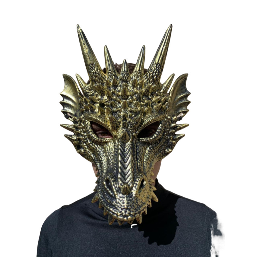 Máscara Dragão Dourado Halloween Carnaval Fantasia Teatro Terror Assustador Dia das Bruxas Zumbi Cosplay Horror Monstro