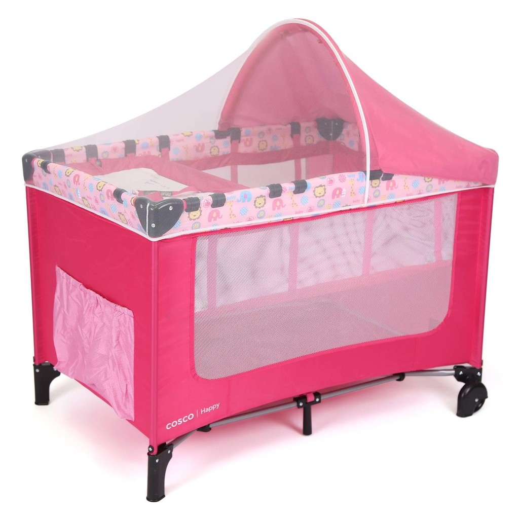 Berço Portátil Cosco kids Happy Com Mosquiteiro e Trocador 0-15kg Rosa