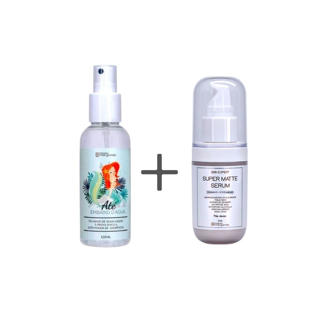 MAQUIAGEM FIXADOR ATÉ EMBAIXO D´ÁGUA + SUPER MATTE SERUM MARIA MARGARIDA KIT
