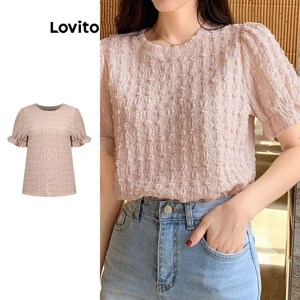 Lovito Blusa Elegante Blusa Jacquard Com Babados Lisos Para Mulheres L99ED805 - Women Clothes