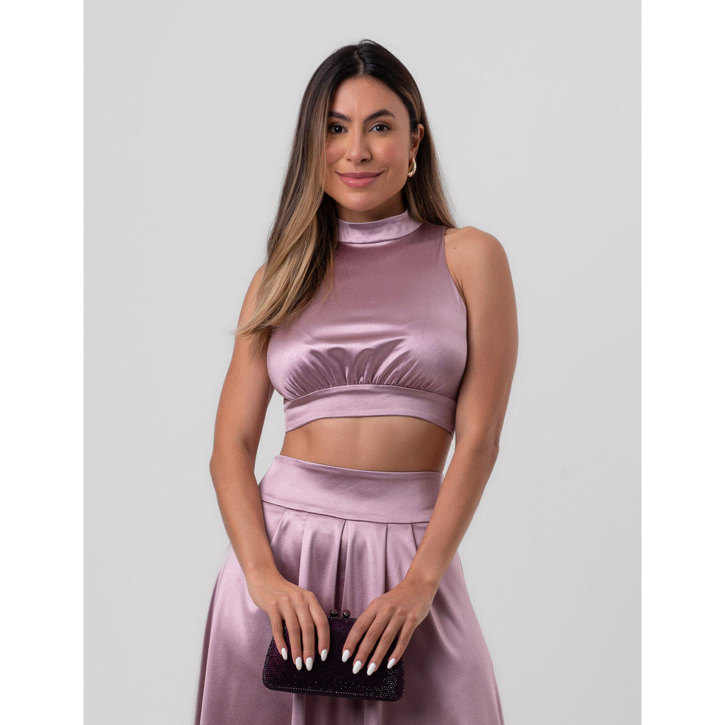 Top Satin Cropped Roxo Labrava