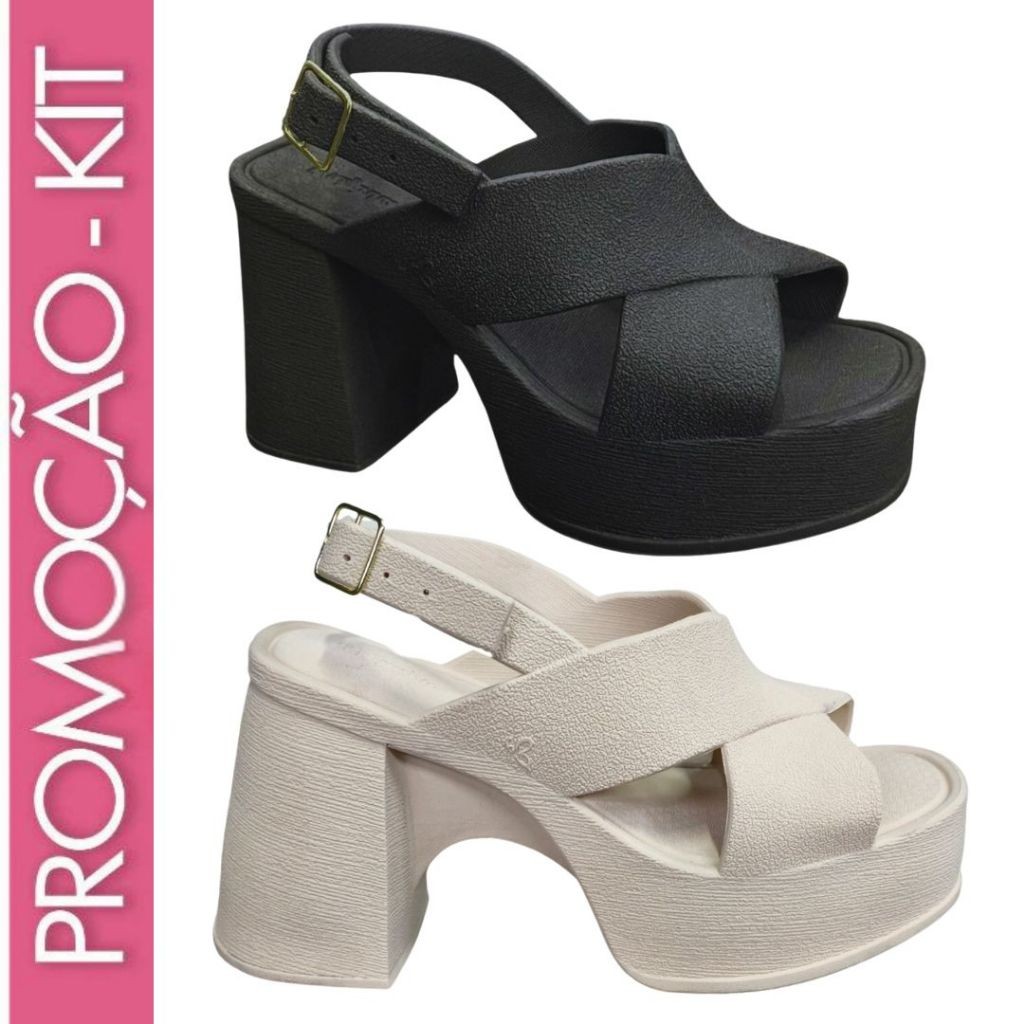 Kit  Pares Tamanco Meia Pata Sandália Salto Alto Plataforma Confortável em Oferta na Shopee