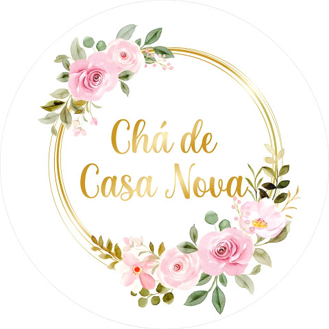 NOVO Painel Festa Infantil Redondo  Chá de casa nova, Letras e Circulo em  Dourado, Floral + Arco, Suporte incluso. Fazemos personalizado com qualquer tema. Confeccionado em Lona fosca, impressão de alta resolução. cenário , p/ Decoração